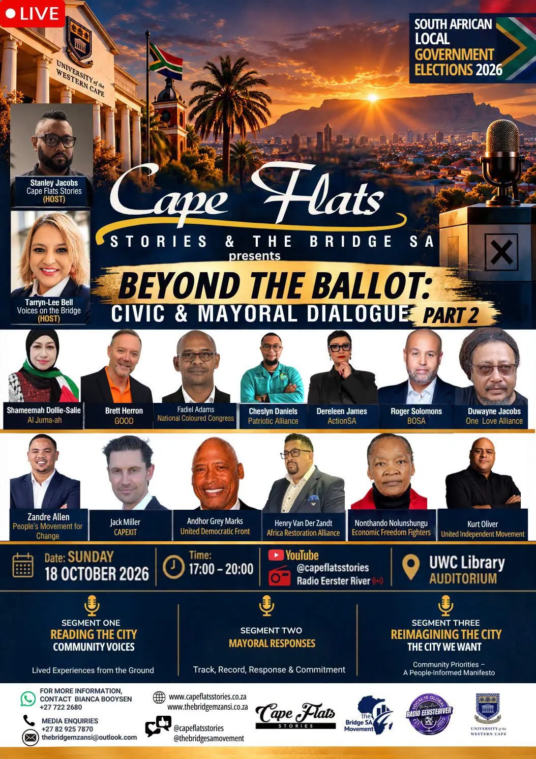 Beyond the Ballot Part 2 event poster, 18 October 2026 at UWC Library Auditorium